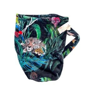 Johnny Was Jungle Cozy Bag ONLY Leopard Tropical Print Plush Drawstring Tote